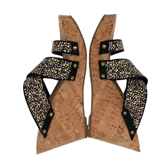 XOXO Benji Studs Cross Strap Metallic Cork Wedge Slide-on Sandals - Picture 4 of 11
